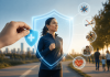 The Healthy Patient Paradox: How Do You Market a Drug to Someone Who Feels Fine? Healthy woman protected by a medical shield, illustrating a prevention marketing strategy for preventive pharmaceutical therapies and long-term health.