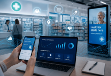 The New Media Middlemen: How Retail Pharmacies Are Reshaping Healthcare Advertising Modern retail pharmacy using digital media networks, patient data analytics, and healthcare advertising technology inside a pharmacy setting.