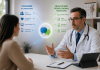 The HCP-DTC Divide: Why Pharma’s Biggest Communication Failure Happens Inside the Exam Room Doctor and patient discussing treatment in a modern exam room with visual elements representing aligned healthcare professional and direct-to-consumer pharmaceutical communication.