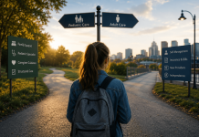 The 18th Birthday Cliff: The Marketing Problem Pharma Isn’t Talking About Young adult standing at a crossroads between pediatric and adult healthcare, symbolizing the transition to independent care and the importance of a patient lifecycle strategy.