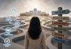 The Navigation Gap: Why Patients Still Get Lost After Diagnosis Patient navigating a complex healthcare journey with digital guidance, care coordination, insurance approvals, specialist referrals, and a hospital in the background.
