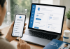 The Patient Portal Mandate: Pharma’s Next Marketing Frontier Healthcare professional and patient using a secure patient portal on a laptop and smartphone to manage appointments, medications, lab results, and digital health communications.