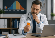 Why Most Doctors Don’t Prescribe the “Best” Drug First Physician evaluating treatment options while reviewing clinical evidence before prescribing a new pharmaceutical therapy.
