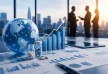 When Marketing Shapes Market Value: Why Investors Are Watching Commercial Execution More Closely Pharmaceutical executives reviewing commercial performance metrics and market growth charts during a corporate strategy meeting, illustrating how marketing and corporate reputation influence investor confidence.