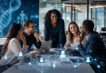 The Talent War Has Reached Marketing: Why Employer Branding Is Becoming a Commercial Strategy Commercial marketing professionals collaborating in a modern pharmaceutical office while using AI, analytics, and digital technology to support employer branding and talent acquisition.
