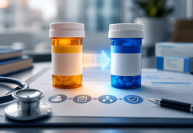 The Second Prescription: Where Pharma Brands Are Really Won—or Lost Healthcare professional reviewing treatment options as a patient transitions between prescription therapies, illustrating a therapy switching strategy in pharmaceutical marketing.
