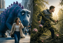 The Asthma Dinosaur and the Psoriasis Weed: Why Pharma Ads Are Getting Weirder and Smarter Pharma CGI advertising concept showing a dinosaur and invasive weeds as visual metaphors for asthma and chronic disease.