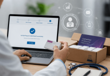 A Sample Request Isn’t Just a Sample Request Anymore Healthcare professional using a digital pharma e-sampling platform to request pharmaceutical product samples online.