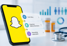 Snapchat Just Made Pharma Ads Easier to Run. Will Brand Teams Actually Use It? Smartphone displaying Snapchat with multiple pharmaceutical advertising CTAs for safety and prescribing information.
