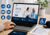 Can Every Patient Actually Use Your Pharma Website? Patient using an accessible pharmaceutical website with features for readable text, keyboard navigation, captions, and screen readers.