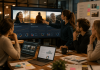 Before the $1 Million Shoot: Can “Faux Pharma” Make Real Campaigns Better? Pharma marketing team reviewing synthetic ad testing results and AI-generated campaign prototypes before production