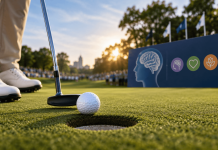 Every Birdie Is Worth Something Now: AbbVie Rethinks Pharma Sports Sponsorship Golfer putting on a golf course with brain health imagery representing AbbVie’s purpose-driven PGA TOUR sponsorship.