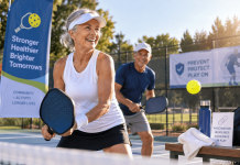 Pickleball, Vaccines, and Smarter Pharma Marketing Older adults playing pickleball, illustrating affinity-based pharma marketing that connects health and vaccine messaging with active lifestyles.