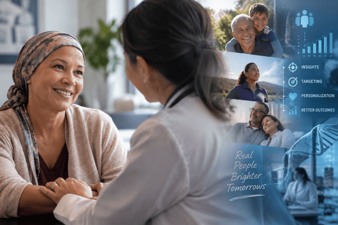 authentic-pharma-marketing-human-patient-connection Patient and healthcare professional having a personal conversation, representing authentic pharma marketing and human-centered communication.