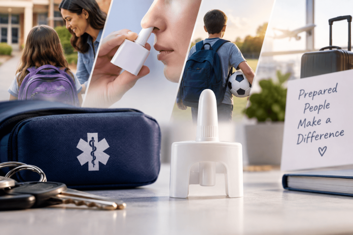 behavioral-patient-marketing-neffy-emergency-behavior Nasal epinephrine spray representing behavioral patient marketing and the shift toward needle-free emergency allergy treatment.