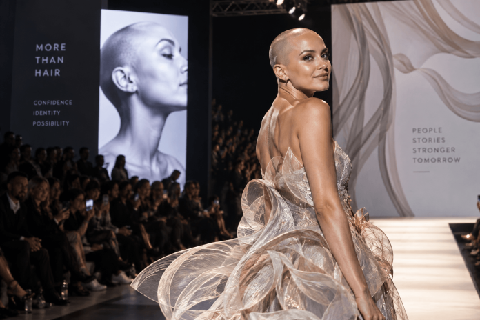contextual-pharma-marketing-alopecia-fashion-week Fashion runway concept illustrating contextual pharma marketing around alopecia, confidence, identity, and self-expression.