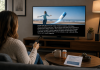 What Happens to Pharma TV Advertising If the Fine Print Can’t Live Somewhere Else? Consumer watching a pharma TV advertisement with prescription drug safety and risk information displayed on screen.