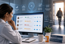 What If You Could See Nonadherence Coming Before the Patient Disappears? Healthcare professional using AI-powered predictive adherence analytics to identify patients at risk of therapy abandonment.