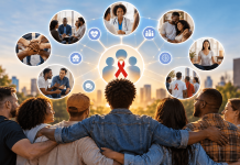 Merck’s HIV “Hive” Puts the Support Network at the Center Diverse group of people representing a whole-person HIV support network of clinicians, family, peers, advocates, and mental wellness resources.