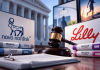 Novo Wanted Lilly’s Ads Stopped. The Fight Over Pharma Claims Just Moved to Court. Novo Nordisk and Eli Lilly logos beside weight-loss medications and a judge's gavel, illustrating their pharmaceutical advertising lawsuit.
