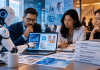 AI Cut the Hours. Should Pharma Still Pay Agencies the Same Way? Pharma marketing team discussing AI, agency compensation, strategy, compliance, and performance in a modern office.