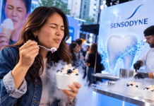 Sensodyne Didn’t Explain Tooth Sensitivity. It Made People Feel It. Woman reacting to an extremely cold frozen dessert at a Sensodyne experiential marketing activation highlighting tooth sensitivity.